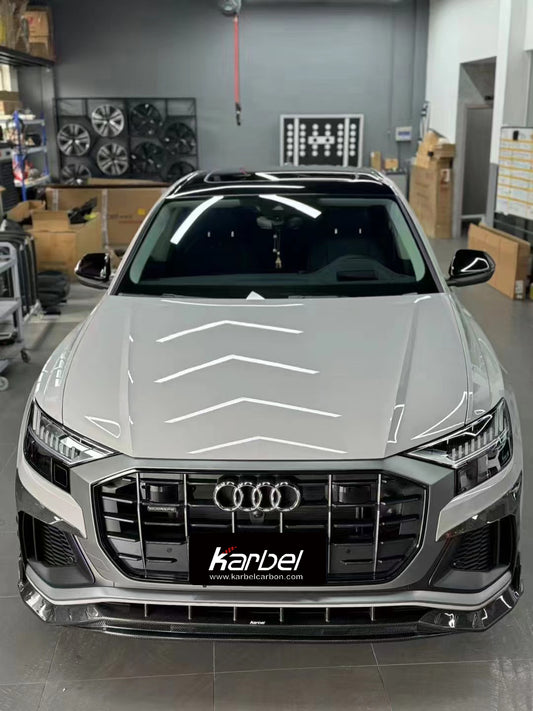 Audi SQ8 Q8 (with s-line bumper) Pre-facelift 2019 2020 2021 2022 2023 with Aftermarket Parts - Front Lip Pre-preg Carbon Fiber from Karbel Carbon