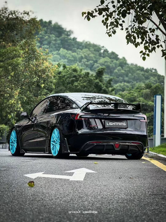 Tesla Model 3 Highland / Performance 2024-ON with Aftermarket Parts - AE Style Side Skirts & Canards Carbon Fiber from ArmorExtend