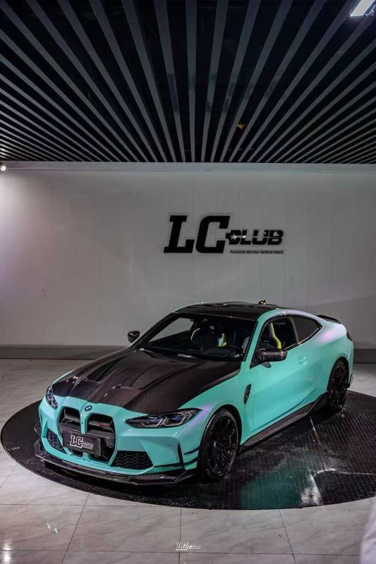 BMW M3 / M3C G80 G81 & M4 / M4C G82 G83 2021 2022 2023 2024 with Aftermarket Parts - Hood Bonnet Double-sided Pre-preg Carbon Fiber from TAKD Carbon