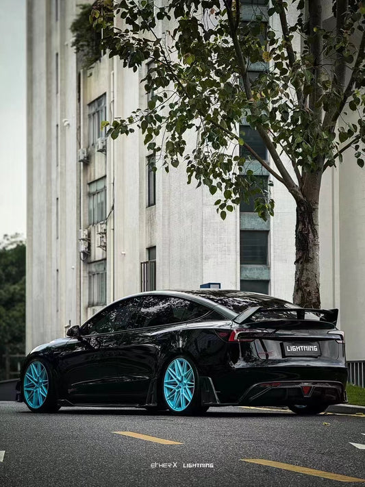 Tesla Model 3 Highland / Performance 2024-ON with Aftermarket Parts - V1 Style Rear Diffuser & Canards Carbon Fiber from CMST Tuning