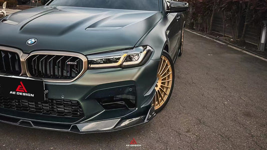 BMW M5 / M5C F90 Pre-LCI 2018 2019 2020 & M5 / M5C F90 LCI 2021 2022 2023 2024 With Aftermarket Parts - AE Lower Lip & Middle Lip Carbon Fiber from ArmorExtend