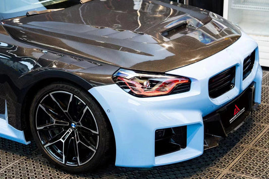 BMW M2 / C G87 2023 2024 & 2 Series 230i M240i G42 2022 2023 2024 with Aftermarket Parts - AE Style Hood Bonnet Double-sided Carbon Fiber from ArmorExtend