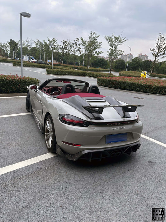 Porsche 718 Boxster Base S T GTS Convertible 2017-ON with Aftermarket Parts - Tonneau Cover and Wing Carbon Fiber from Geex Village