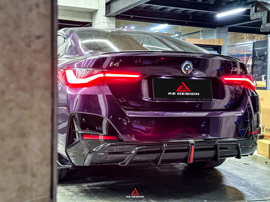 BMW I4 M50 / e Drive 40 G26 2022-ON & 4 Series Gran Coupe M440i 430i G26 2022-ON (with M-package bumper, does not fit base model) with Aftermarket Parts - AE Style Rear Diffuser & Canards Carbon Fiber from ArmorExtend