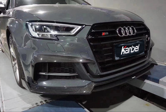Audi S3 A3 (with S-bumper) 8.5V 2017 2018 2019 2020 with Aftermarket Parts - Upper Valences Pre-preg Carbon Fiber from Karbel Carbon