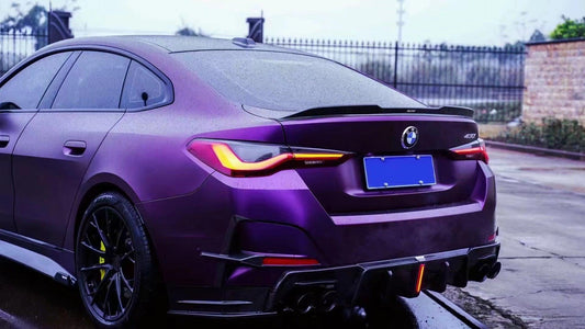 BMW I4 M50 / e Drive 40 (with M-package bumper, does not fit base model) G26 2022-ON & 4 Series Gran Coupe M440i 430i (with M-package bumper, does not fit base model) G26 2022-ON with Aftermarket Parts - Rear Spoiler Pre-preg Carbon Fiber from Karbel Carbon