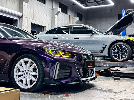 BMW I4 M50 / e Drive 40 (with M-package bumper, does not fit base model) I4 M50 / e Drive 40 & 4 Series Gran Coupe M440i 430i (with M-package bumper, does not fit base model) G26 2022 2023 2024 with Aftermarket Parts - AE Style Front Lip Carbon Fiber / ABS from ArmorExtend