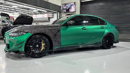 BMW M3 G80 G81 2021 2022 2023 2024 & M4 G82 G83 2021 2022 2023 2024 with Aftermarket Parts - AE Style Side Skirts Carbon Fiber?from ArmorExtend