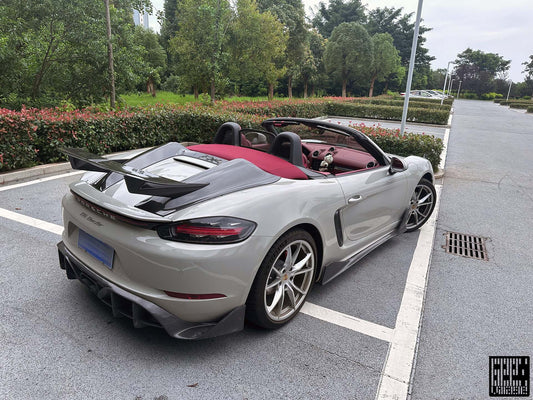 Porsche 718 Boxster Base S T GTS Convertible 2017-ON with Aftermarket Parts - Tonneau Cover and Wing Carbon Fiber from Geex Village