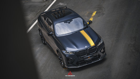 BMW X5M X5MC F95 & X6M X6MC F96 2024-ON (LCI) With Aftermarket Parts - AE Style Front Lip Carbon Fiber from ArmorExtend