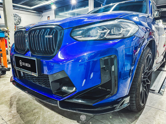 BMW X3M X3MC F97 LCI 2022 2023 2024 & X4M X4MC F98 LCI 2022 2023 2024 with Aftermarket Parts - AE Front Lip Carbon Fiber from ArmorExtend