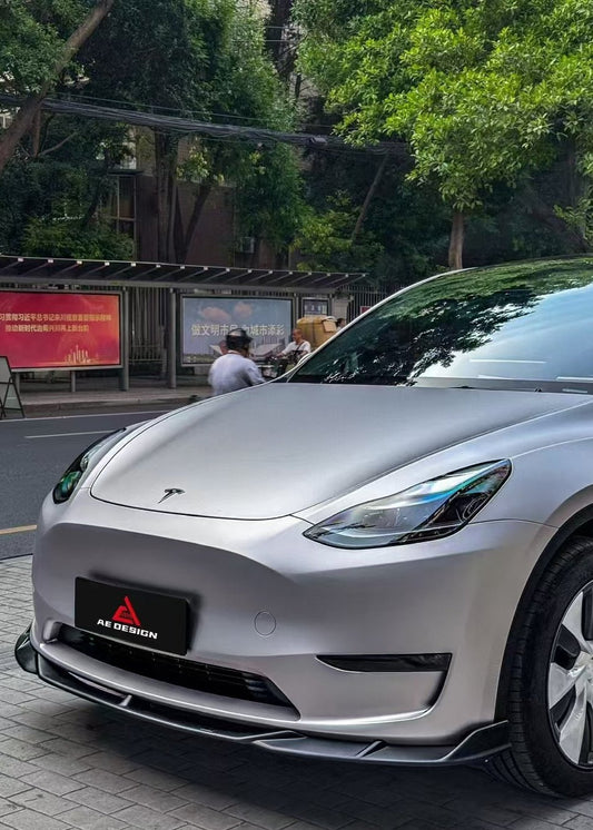 Tesla Model Y 2020 2021 2022 2023 2024 with Aftermarket Parts - AE Style Front Lip Carbon Fiber from ArmorExtend