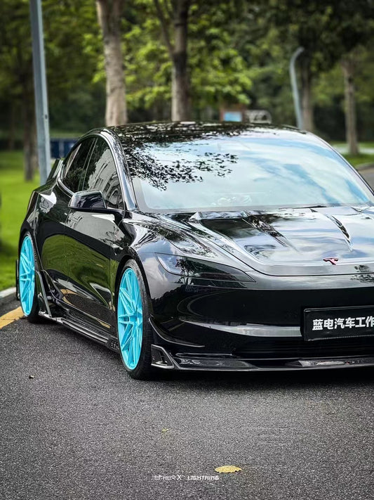 Tesla Model 3 Highland 2024-ON with Aftermarket Parts - AE Style Front Canards Carbon Fiber from ArmorExtend