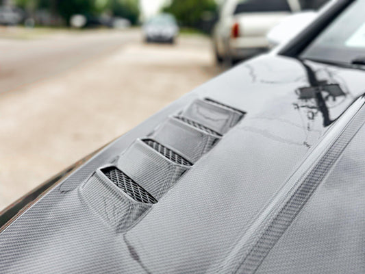 Volkswagen Golf R GTI Base MK7 MK7.5 2015-2021 with Aftermarket Parts - V3 Clearview Glass Style Hood Bonnet Carbon Fiber / FRP from CMST Tuning