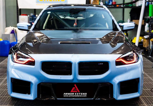 BMW M2 / C G87 2023 2024 & 2 Series 230i M240i G42 2022 2023 2024 with Aftermarket Parts - AE Style Hood Bonnet Double-sided Carbon Fiber from ArmorExtend