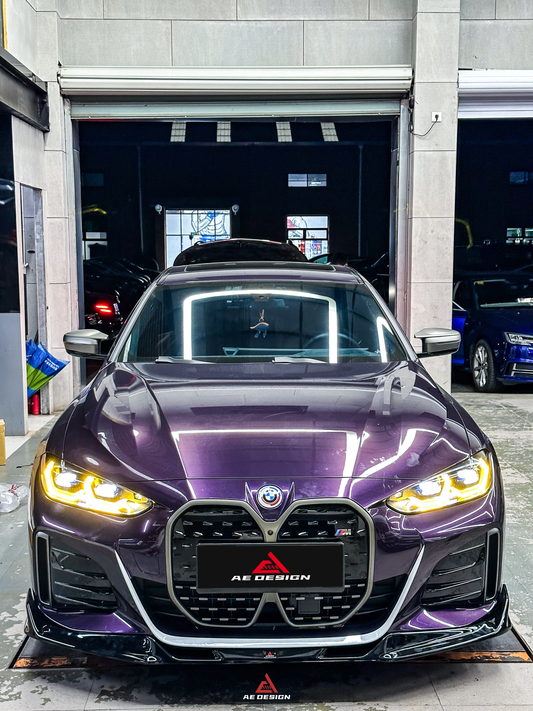 BMW I4 M50 / e Drive 40 (with M-package bumper, does not fit base model) I4 M50 / e Drive 40 & 4 Series Gran Coupe M440i 430i (with M-package bumper, does not fit base model) G26 2022 2023 2024 with Aftermarket Parts - AE Style Front Lip Carbon Fiber / ABS from ArmorExtend