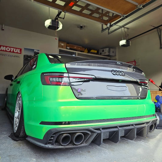 Audi S4 A4 B9 / B9.5 2017 2018 2019 2020 2021 2022 2023 2024 with Aftermarket Parts - Rear Trunk Lid Pre-preg Double-sided Carbon Fiber from Karbel Carbon