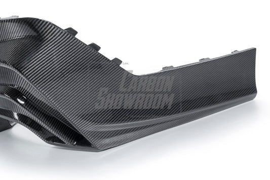 BMW 5 Series 530 540 (with M-package bumper, does not fit base model) G60 G61 2024-ON with Aftermarket Parts - V1 Style Rear Diffuser (Quad Exhaust Tips Included) Pre-preg Carbon Fiber from TAKD Carbon