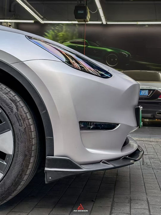 Tesla Model Y 2020 2021 2022 2023 2024 with Aftermarket Parts - AE Style Front Lip Carbon Fiber from ArmorExtend