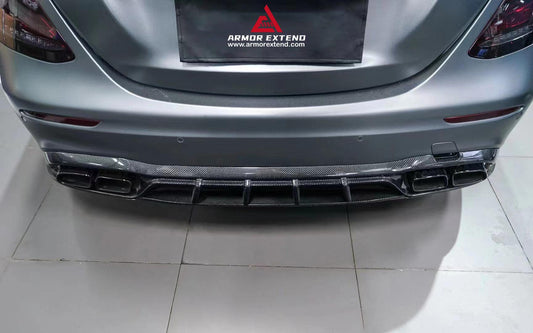 Mercedes Benz E-Class E350 E450 (with sport package bumper) W213 Facelift 2020 2021 2022 2023 2024 & E53 E63/S W213 Facelift 2020 2021 2022 2023 2024 with Aftermarket Parts - AE Rear Diffuser Carbon Fiber from ArmorExtend