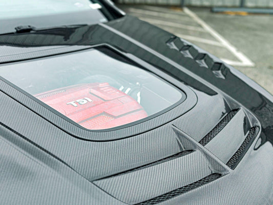 Volkswagen Golf R GTI Base MK7 MK7.5 2015-2021 with Aftermarket Parts - V3 Clearview Glass Style Hood Bonnet Carbon Fiber / FRP from CMST Tuning