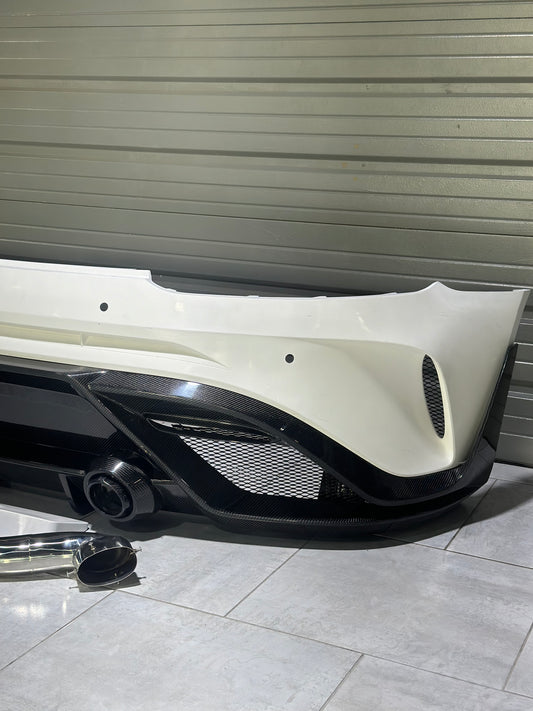 Mercedes Benz AMG GT/GTS C190 (fits both Pre-facelift & facelift) 2015 2016 2017 2018 2019 2020 2021 with Aftermarket Parts - Paragon Rear Bumper & Diffuser (Exhaust Pipe Extension & Tips Included) Carbon Fiber / FRP from Robot Craftsman
