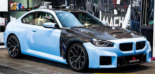 BMW M2 / C G87 2023 2024 & 2 Series 230i M240i G42 2022 2023 2024 with Aftermarket Parts - AE Style Hood Bonnet Double-sided Carbon Fiber from ArmorExtend