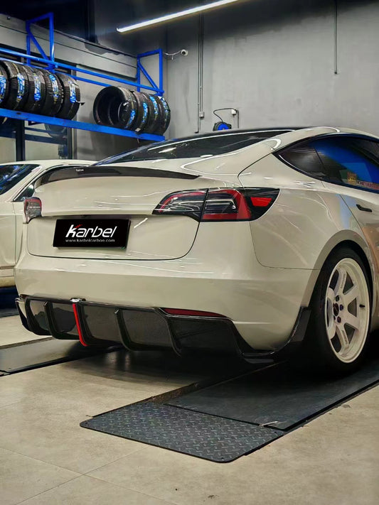 Tesla Model 3/P 2017-2023 with Aftermarket Parts - Rear Spoiler Pre-preg Carbon Fiber from Karbel Carbon