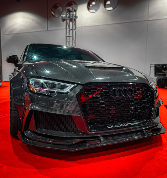 Audi S3 A3 8V.5 2017 2018 2019 2020 with Aftermarket Parts - Front Bumper Pre-preg Carbon Fiber from Karbel Carbon