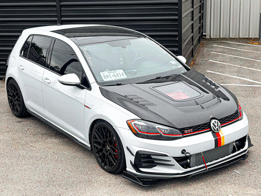 Volkswagen Golf R GTI Base MK7 MK7.5 2015-2021 with Aftermarket Parts - V3 Clearview Glass Style Hood Bonnet Carbon Fiber / FRP from CMST Tuning