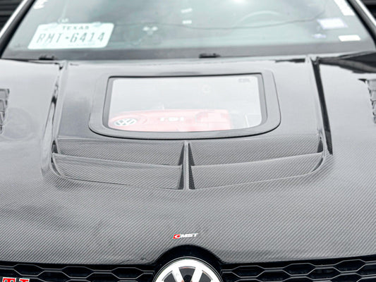 Volkswagen Golf R GTI Base MK7 MK7.5 2015-2021 with Aftermarket Parts - V3 Clearview Glass Style Hood Bonnet Carbon Fiber / FRP from CMST Tuning