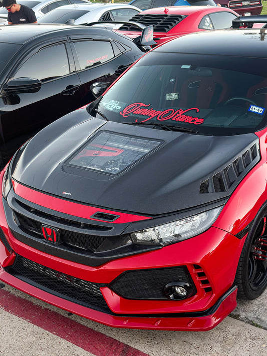 Honda Civic Type-R FK8 2017-2021 & Civic 10th Gen FC1 FC2 FC5 FC6 2016-2021 & Civic 10th Gen FC3 FC4 FK7 2017-2021 with Aftermarket Parts - Clearview Glass Style Hood Bonnet Carbon Fiber / FRP from CMST Tuning