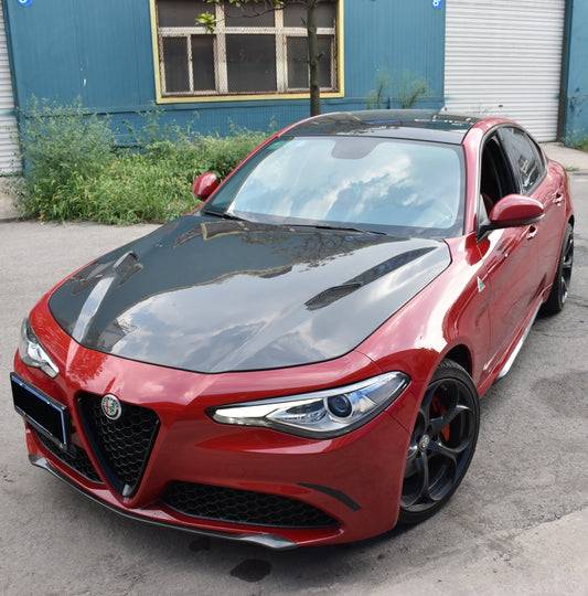 Alfa Romeo Giulia Quadrifoglio Sport Veloce Ti Sprint RWD AWD Lusso Base 2017 2018 2019 2020 2021 with Aftermarket Parts - V1 Hood Carbon Fiber / FRP from Aero Republic