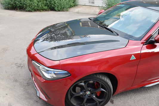 Alfa Romeo Giulia Quadrifoglio Sport Veloce Ti Sprint RWD AWD Lusso Base 2017 2018 2019 2020 2021 with Aftermarket Parts - V1 Hood Carbon Fiber / FRP from Aero Republic