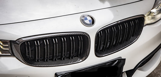 BMW 3 Series GT Gran Turismo 328i 335i F34 2012 2013 2014 2015 2016 2017 2018 2019 with Aftermarket Parts - Dual Slat Front Kidney Grill Pre-preg Carbon Fiber from Aero Republic