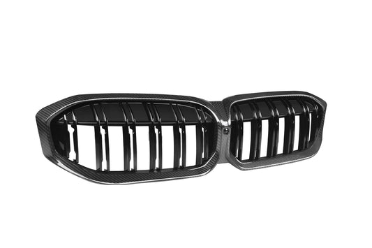 BMW 3 Series M340 330 320 G20 G21 LCI 2023 2024 with Aftermarket Parts - Dual Slat Front Kidney Grill Pre-preg Carbon Fiber from Aero Republic