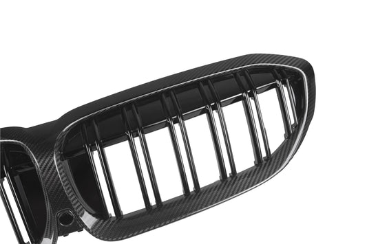 BMW 3 Series M340 330 320 G20 G21 Pre-LCI 2019 2020 2021 2022 with Aftermarket Parts - Dual Slat Front Kidney Grill Pre-preg Carbon Fiber from Aero Republic