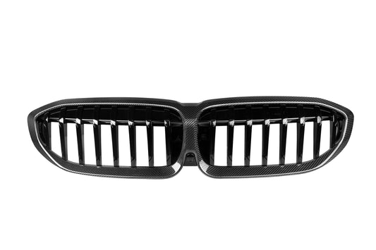 BMW 3 Series M340 330 320 G20 G21 Pre-LCI 2019 2020 2021 2022 with Aftermarket Parts - Single Slat Front Kidney Grill Pre-preg Carbon Fiber from Aero Republic