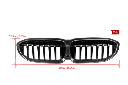 BMW 3 Series M340 330 320 G20 G21 Pre-LCI 2019 2020 2021 2022 with Aftermarket Parts - Single Slat Front Kidney Grill Pre-preg Carbon Fiber from Aero Republic