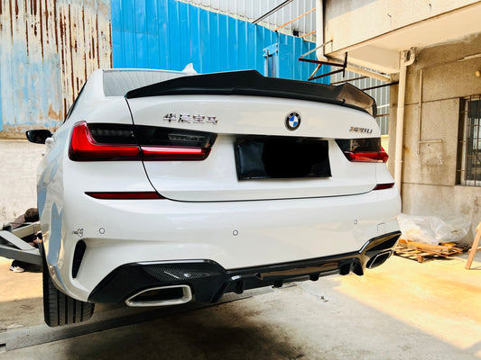 BMW 3 Series M340i 330i (With M-package Bumper, Does Not Fit Base Model Bumper) Pre-LCI G20 G21 2019 2020 2021 2022 with Aftermarket Parts - MP Sports Rear Diffuser Pre-preg Carbon Fiber from Aero Republic