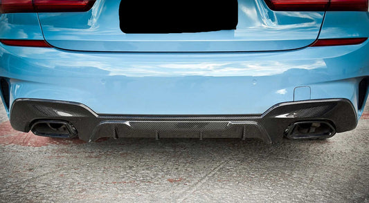 BMW 3 Series M340i 330i (With M-package Bumper, Does Not Fit Base Model Bumper) Pre-LCI G20 G21 2019 2020 2021 2022 with Aftermarket Parts - MP Sports Rear Diffuser Pre-preg Carbon Fiber from Aero Republic