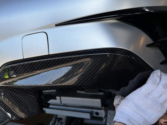 BMW 3 Series M340i 330i (With M-package Bumper, Does Not Fit Base Model Bumper) Pre-LCI G20 G21 2019 2020 2021 2022 with Aftermarket Parts - MP Sports Rear Diffuser Pre-preg Carbon Fiber from Aero Republic