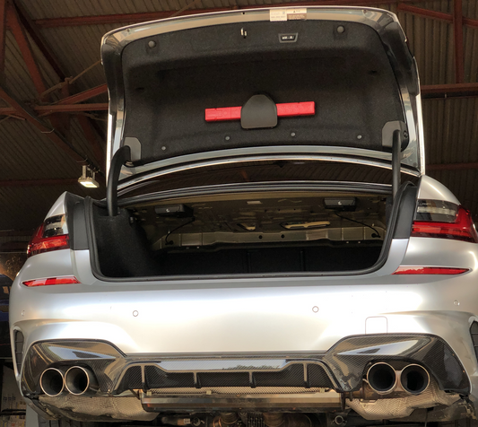 BMW 3 Series M340i 330i (With M-package Bumper, Does Not Fit Base Model Bumper) Pre-LCI G20 G21 2019 2020 2021 2022 with Aftermarket Parts - MP Sports Rear Diffuser Pre-preg Carbon Fiber from Aero Republic