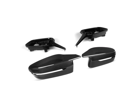 BMW 4 Series M440 G22 G23 G26 2022-ON LHD (Left Hand Drive Only) & I4 e Drive 40 G26 2022-ON LHD (Left Hand Drive Only) with Aftermarket Parts - G8X Style / LHD Replacement Mirror Caps Carbon Fiber from Aero Republic
