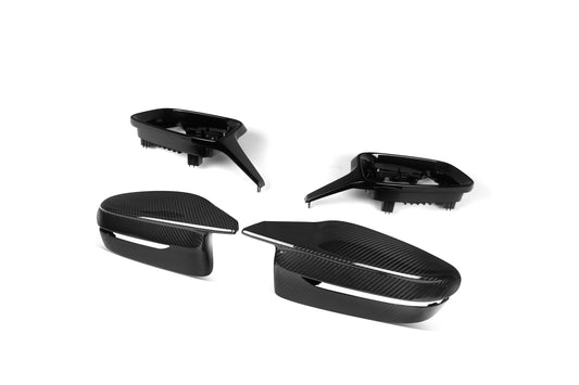 BMW 4 Series M440 G22 G23 G26 2022-ON LHD (Left Hand Drive Only) & I4 e Drive 40 G26 2022-ON LHD (Left Hand Drive Only) with Aftermarket Parts - G8X Style / LHD Replacement Mirror Caps Carbon Fiber from Aero Republic