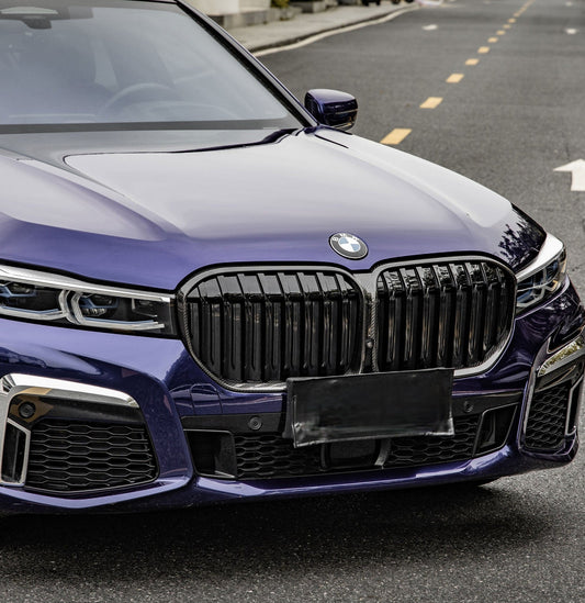 BMW 7 Series M760i xDrive 750i 745e 740i 740d 730d G11 LCI 2020 2021 2022 with Aftermarket Parts - Single Slat Front Kidney Grill Pre-preg Carbon Fiber from Aero Republic