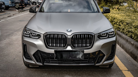 BMW IX3 BEV G08 LCI 2022-ON with Aftermarket Parts - Dual Slat Front Kidney Grill Carbon Fiber from Aero Republic