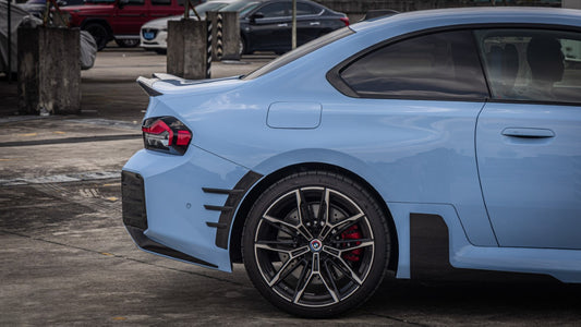 BMW M2 M2C G87 2023 2024 with Aftermarket Parts - MP Style Rear Bumper Side Spats Valance Trim Pre-preg Carbon Fiber from Aero Republic