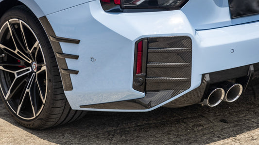 BMW M2 M2C G87 2023 2024 with Aftermarket Parts - MP Style Rear Bumper Side Spats Valance Trim Pre-preg Carbon Fiber from Aero Republic