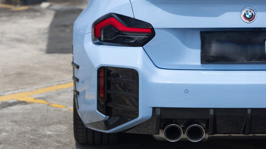 BMW M2 M2C G87 2023 2024 with Aftermarket Parts - MP Style Rear Bumper Side Valance Trim Pre-preg Carbon Fiber from Aero Republic